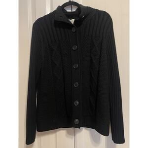 VTG LL Bean Signature Fisherman Sweater Chunky Cable Knit Wool Blend Cardigan L